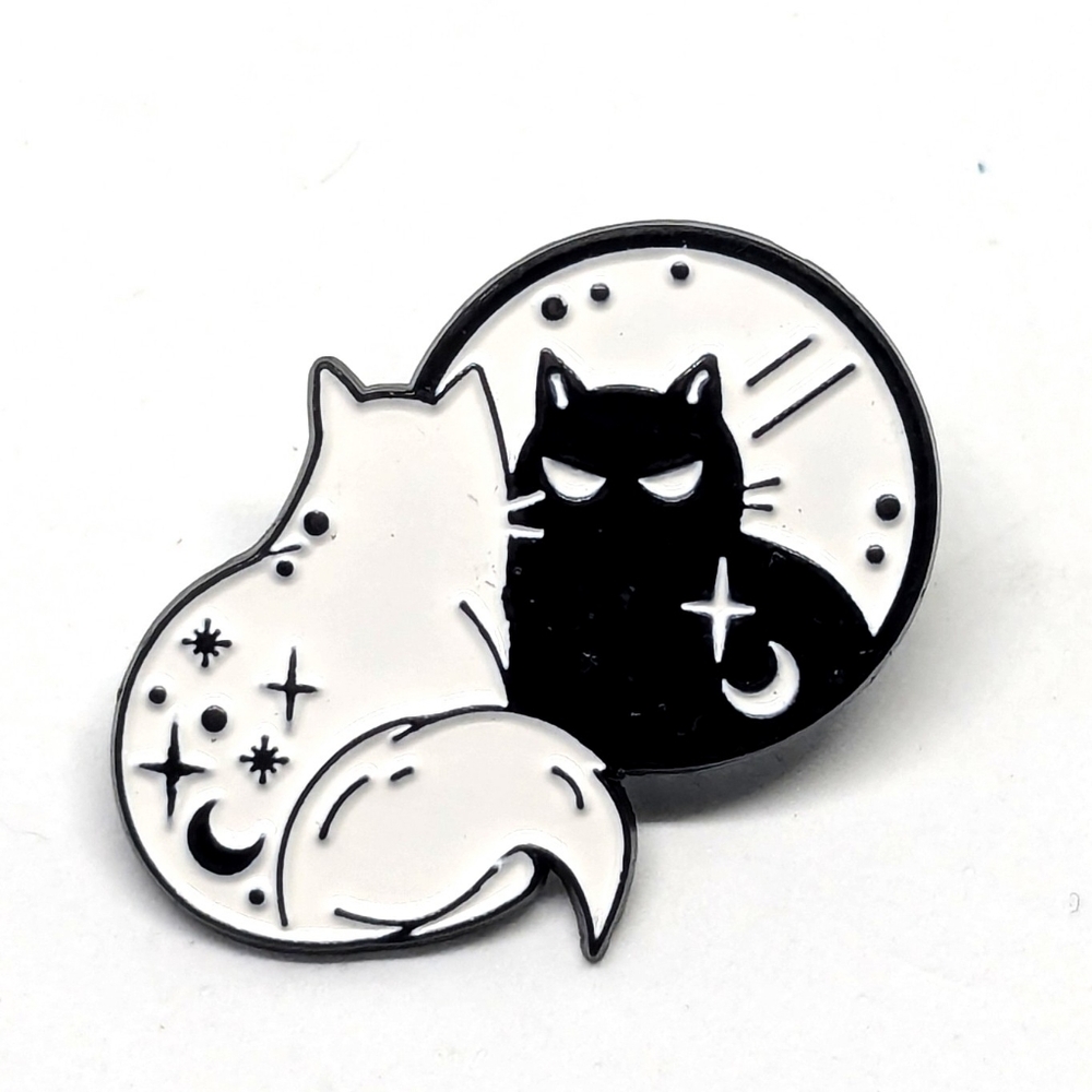 White Cat Reflecting on Its Dark Side Pin